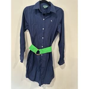Lauren Ralph Lauren Navy Blue Long Sleeve Belted Shirt Dress Size Small 2017